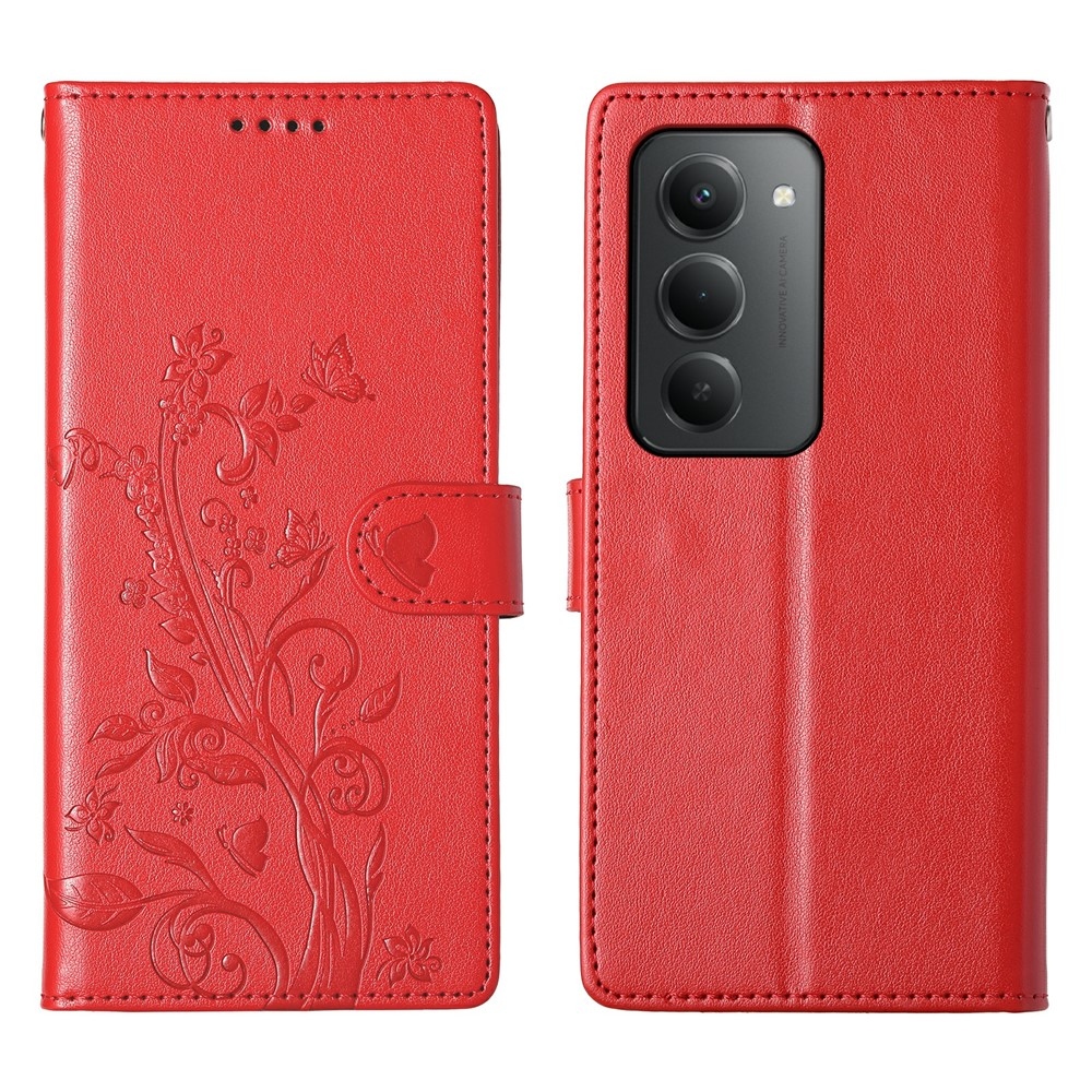 Virágos könyv tok Xiaomi Redmi 15 5G (169mm) - piros