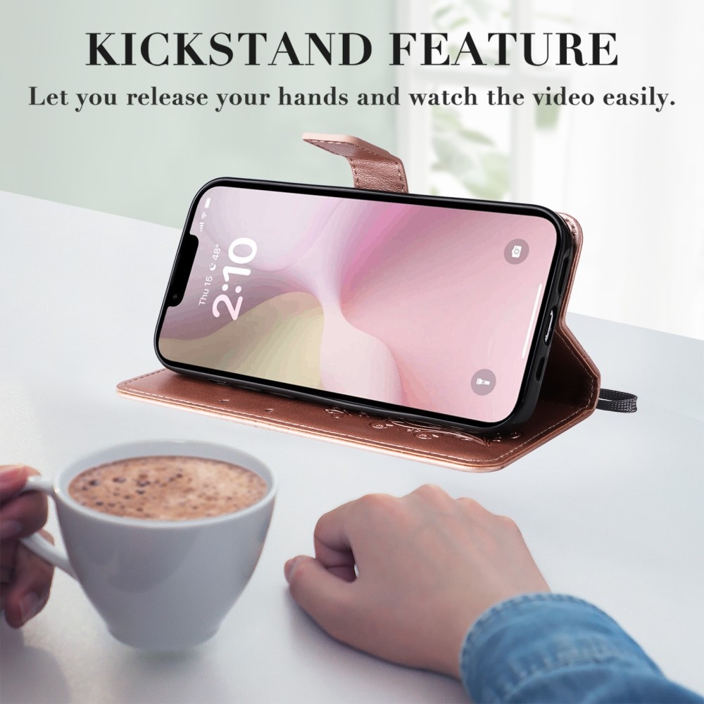 Nagy pillangó könyvtáska iPhone 16e készülékhez - rózsaarany