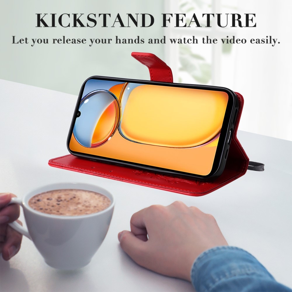 Nagy pillangó könyv tok Xiaomi Poco C65/Redmi 13C - piros