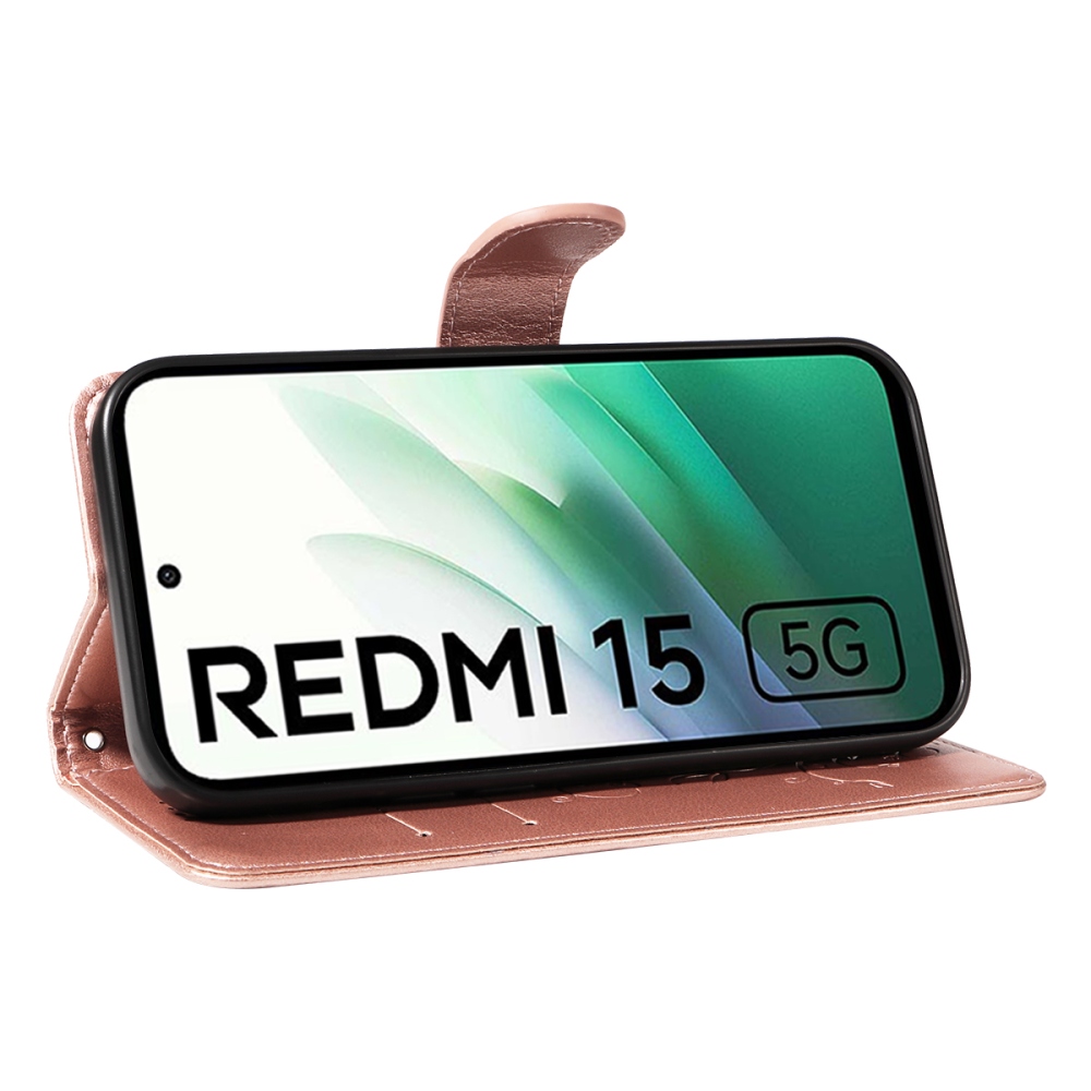 Virágos könyves tok Xiaomi Redmi 15 4G (171mm) - rózsaarany