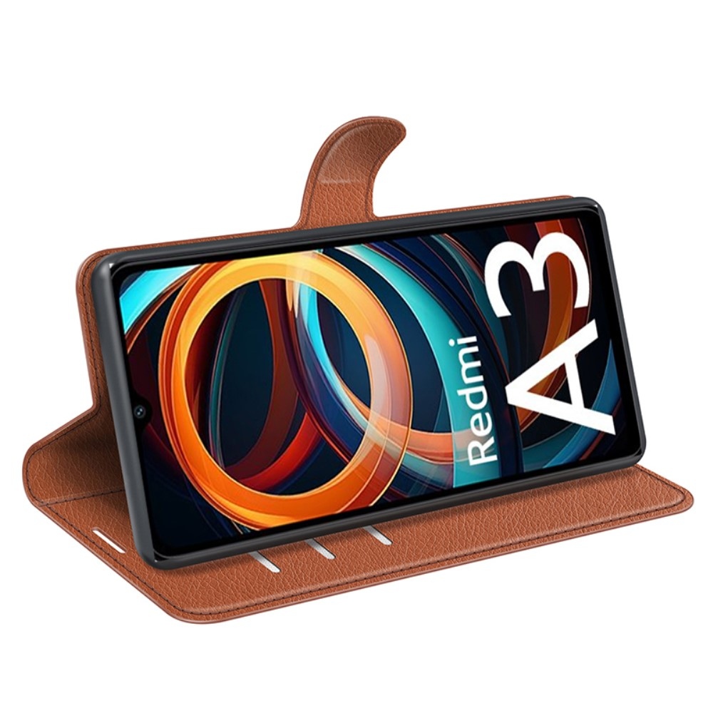 Litchi könyv tok Xiaomi Redmi A3-hoz - barna