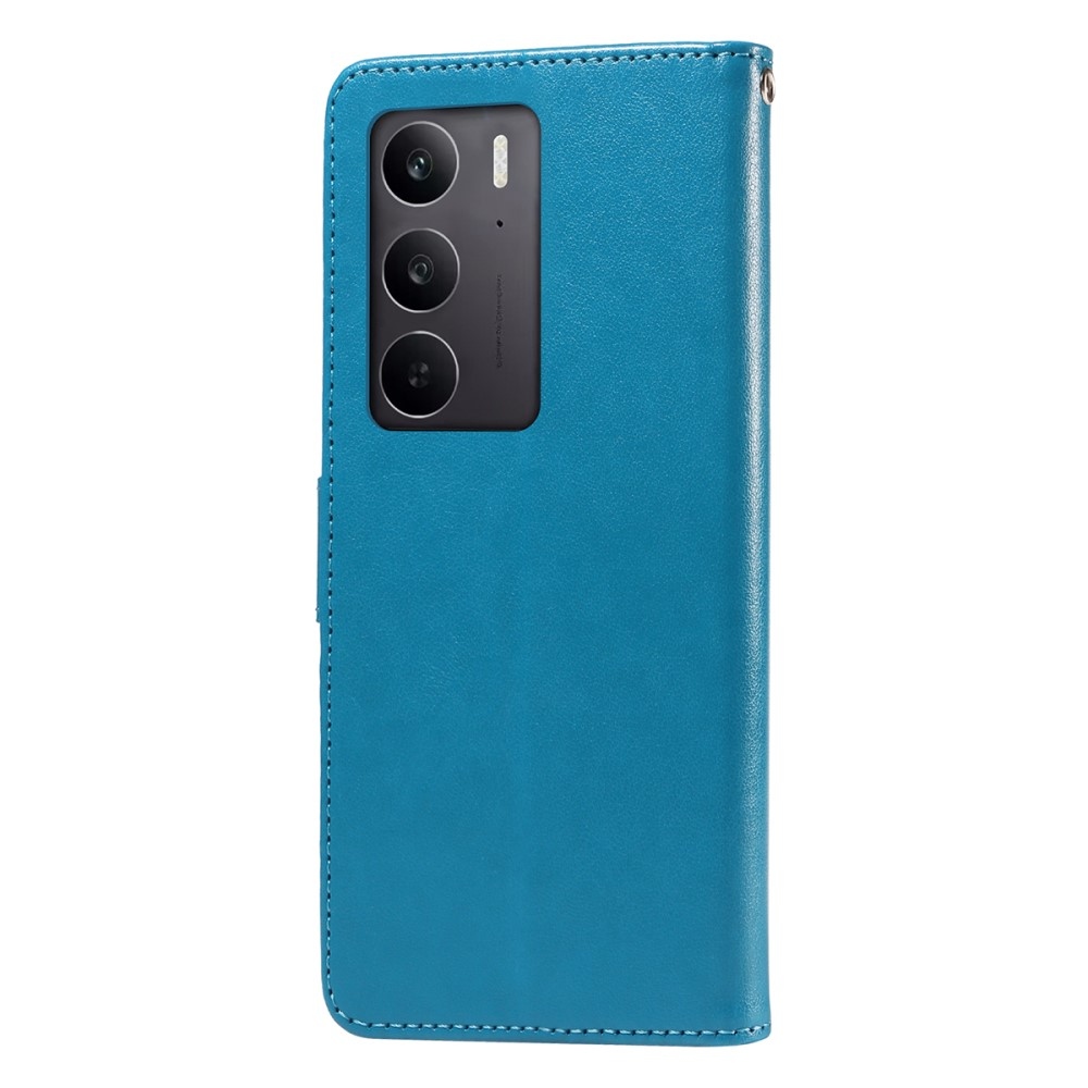 Virágos könyvtáska a Realme 14x 5G/Realme C75 készülékhez - kék