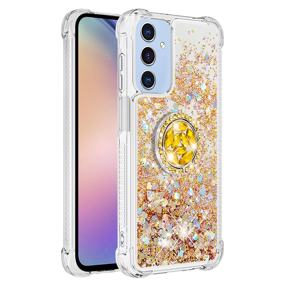 Glitt homokóra zselés tok ujjgyűrűvel Samsung Galaxy A17 4G/5G-hez - arany/szívecske