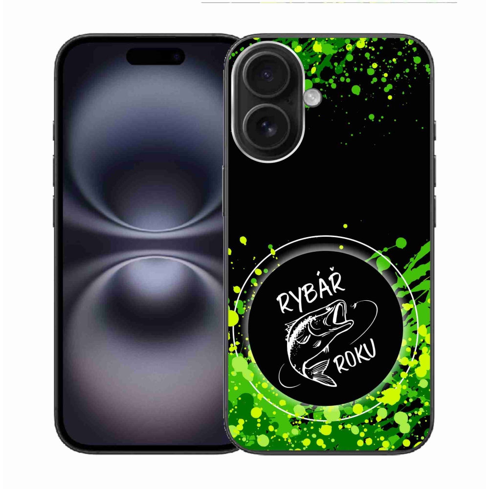 Zselés borítás mmCase iPhone 16 készülékhez - Az év horgásza fekete háttérrel