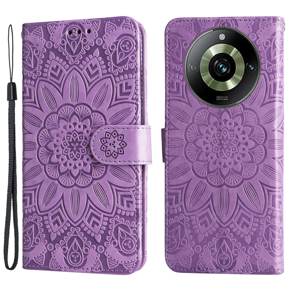 Napraforgó könyvtáska a Realme 11 Pro 5G/11 Pro+ 5G készülékhez - lila