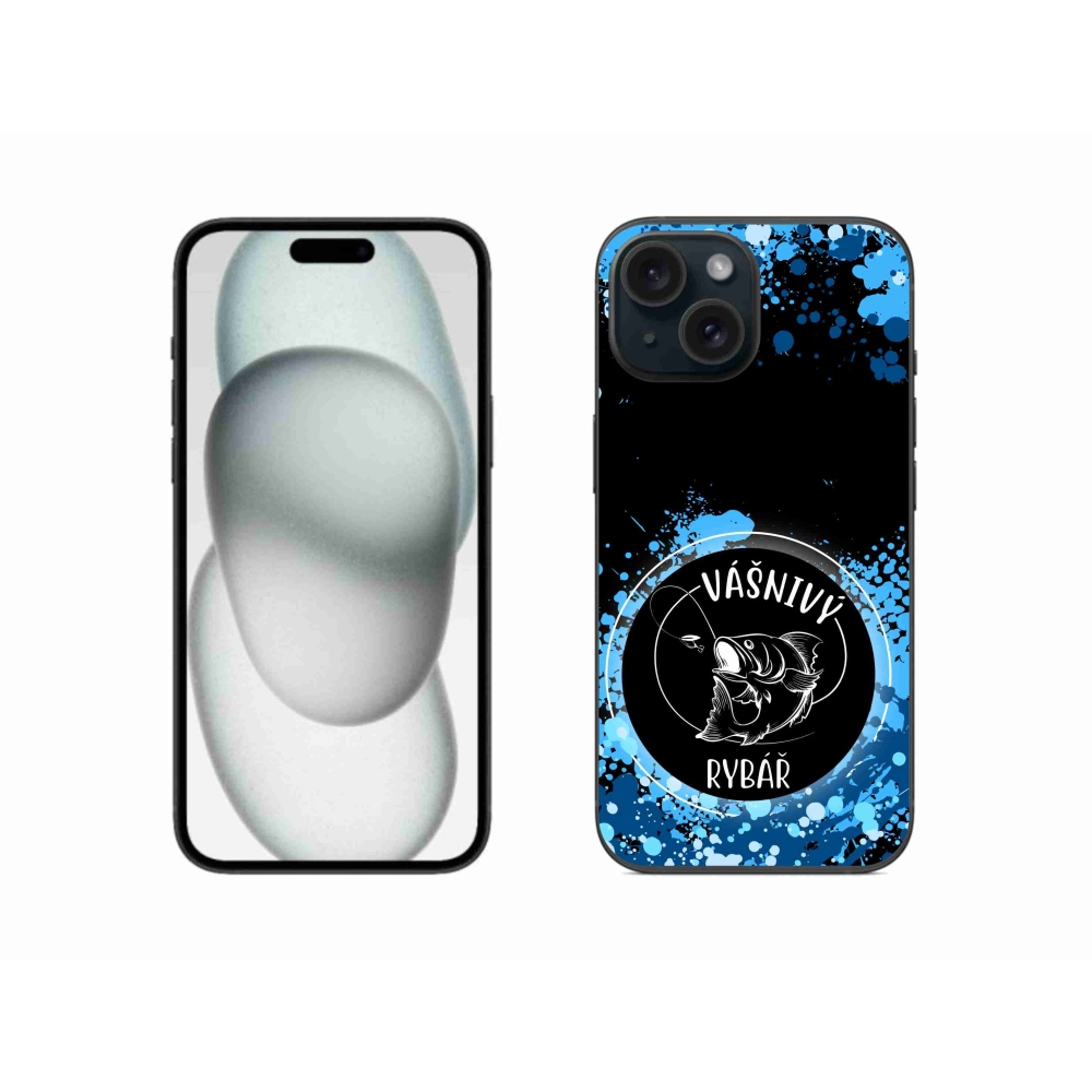 Gél borító mmCase iPhone 15 készülékhez - szenvedélyes halász fekete háttérrel