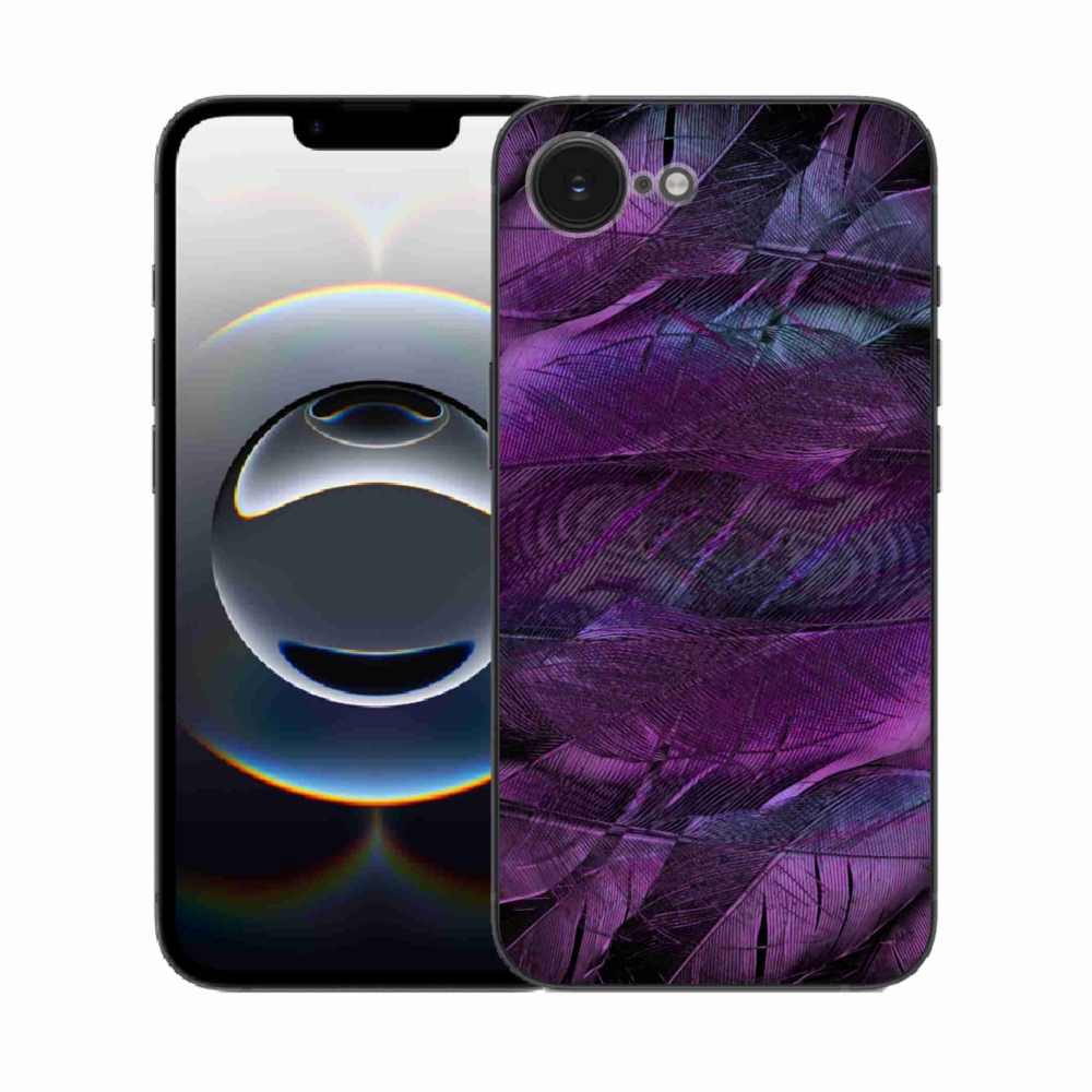 Zselés borítás mmCase iPhone 16e készülékhez - lila tollak