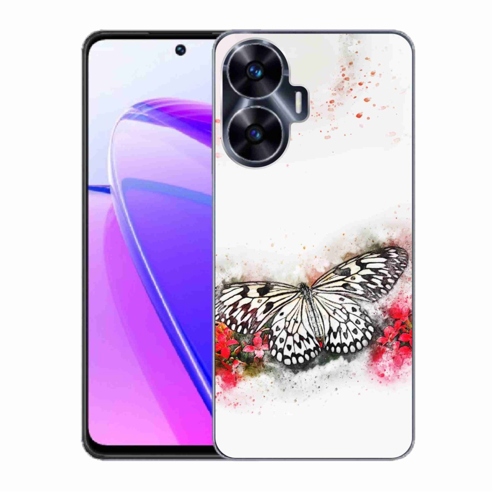 Zselés borítás mmCase a Realme C55 készülékhez - fekete-fehér pillangó