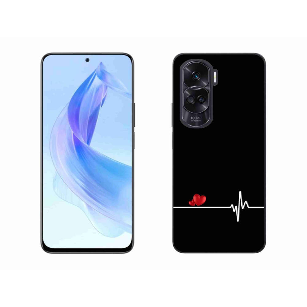 Gél borító mmCase a Honor 90 Lite készülékhez - szív és szívverés fekete háttérrel