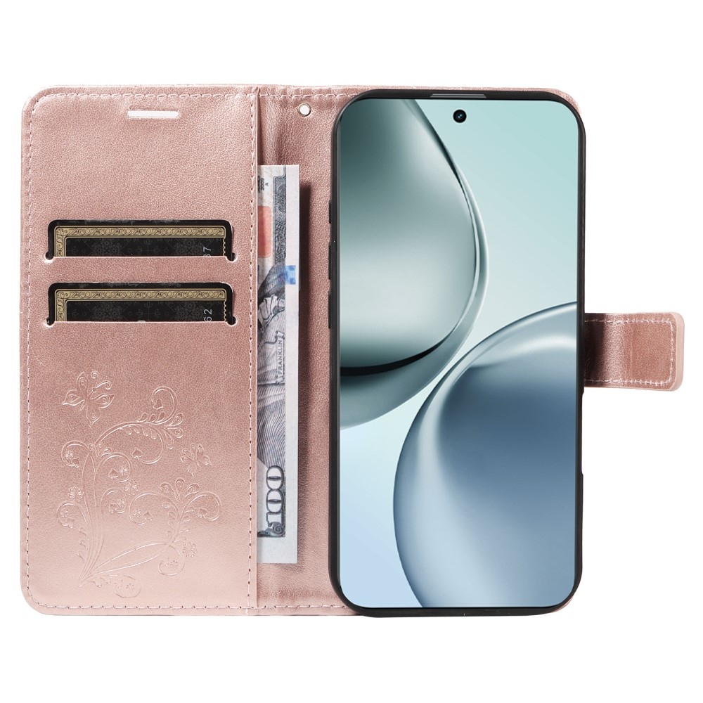 Nagy pillangó könyvtáska a Realme 14 Pro+ 5G számára - rózsaarany színben