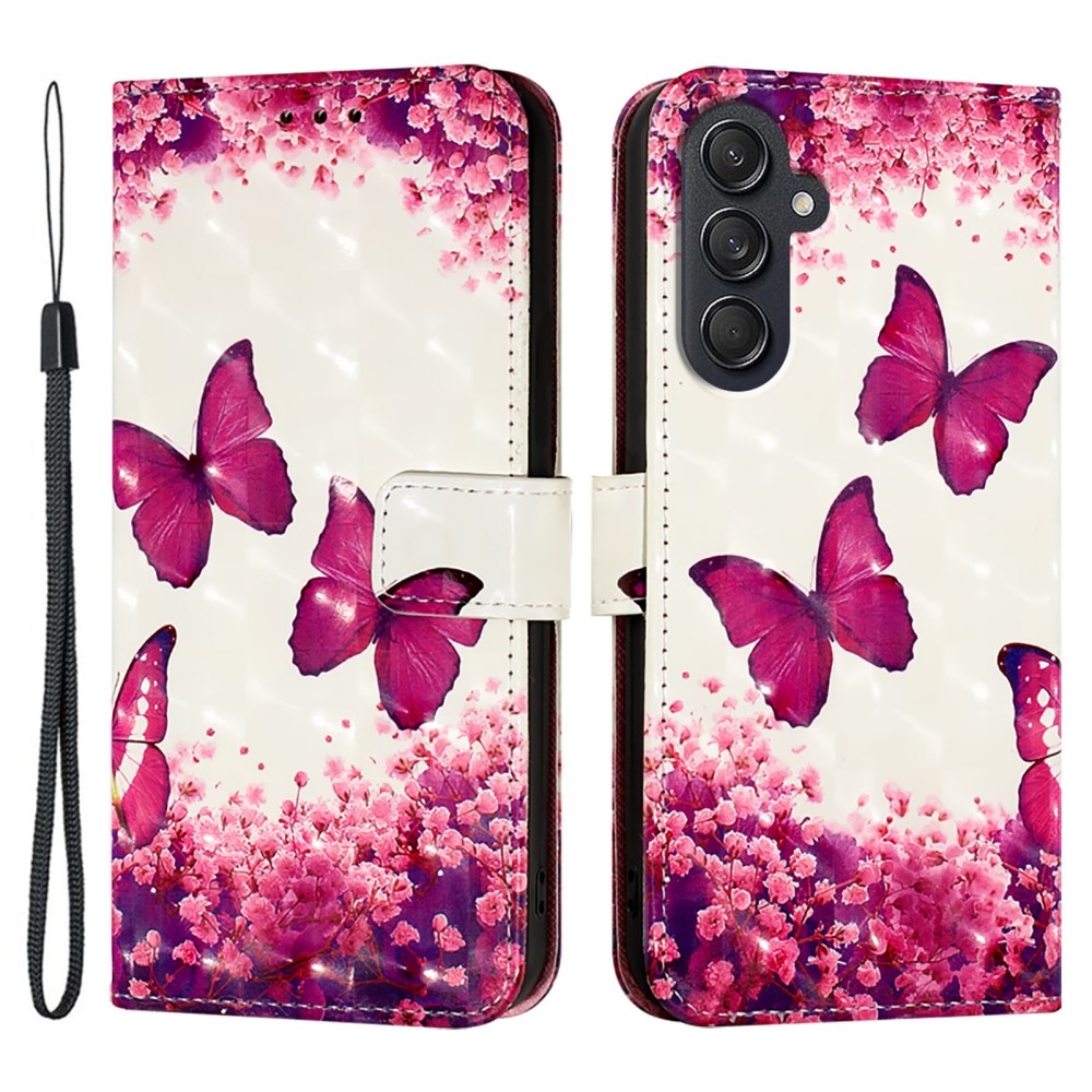 Patte könyv tok Samsung Galaxy M55 5G - rózsaszín pillangókhoz