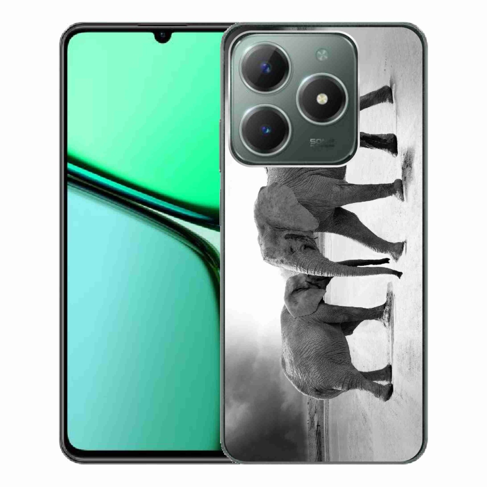 Gél borítás mmCase a Realme C61 készülékhez - fekete és fehér elefántok