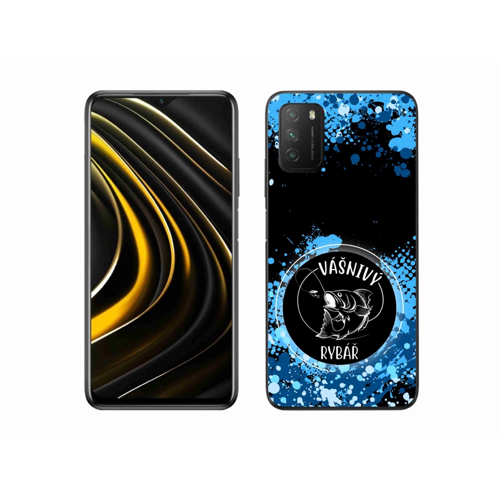 Gél borító mmCase a Xiaomi Poco M3-hoz - szenvedélyes halász fekete háttérrel