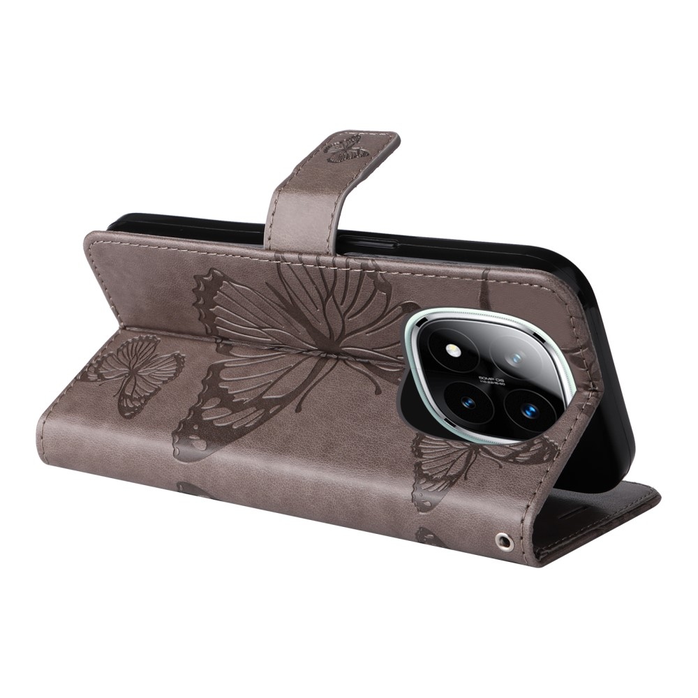 Nagy pillangó könyv tok a Xiaomi Redmi Note 14 Pro 5G/Poco X7 5G/Note 14 Pro+ 5G számára - szürke