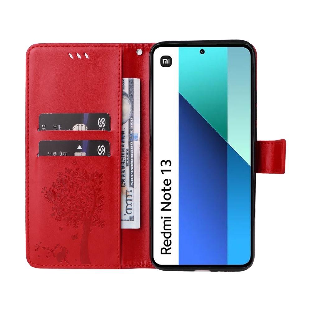 Fák könyv tok Xiaomi Redmi Note 13-hoz - piros