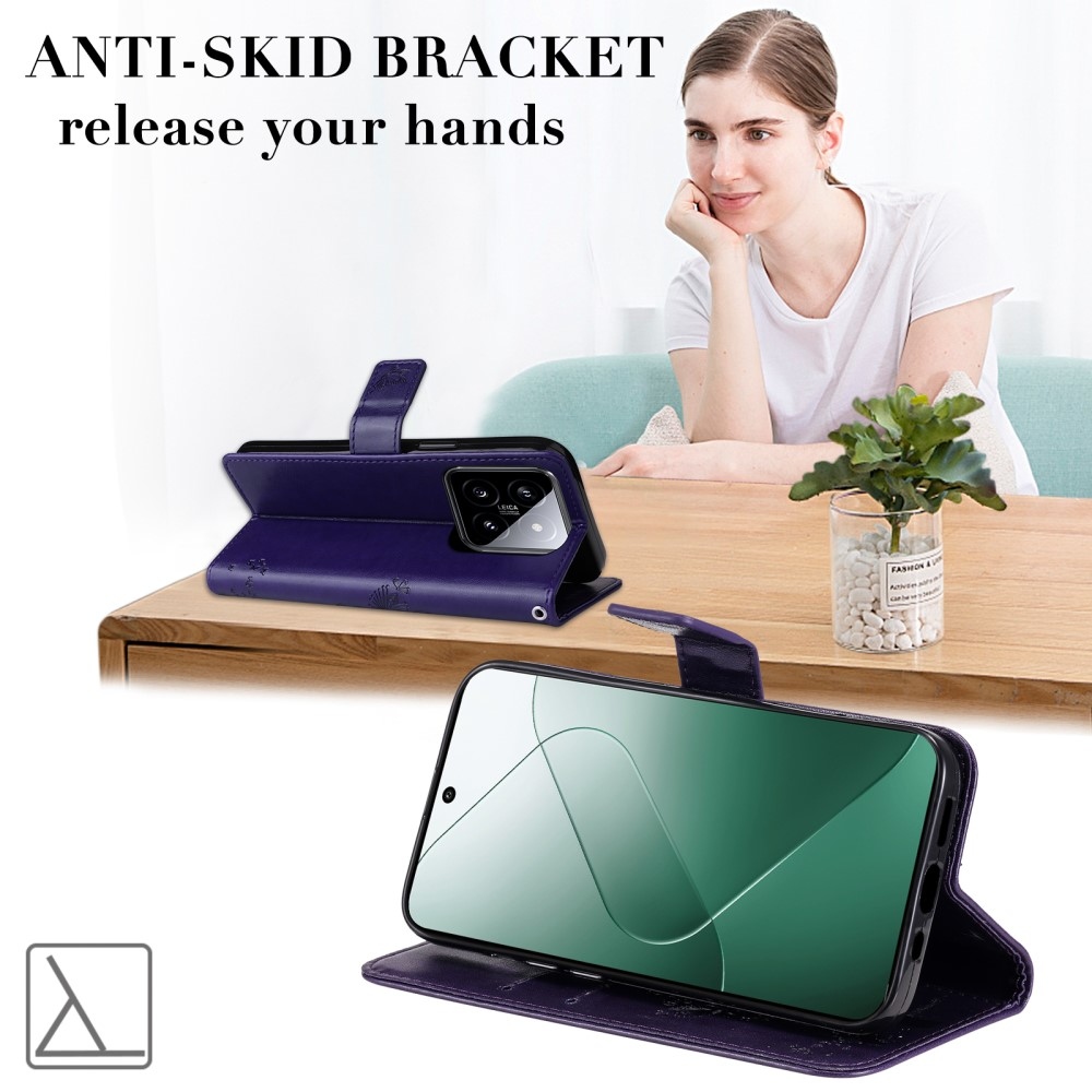 Fák könyv tok Xiaomi 14 - sötét lila