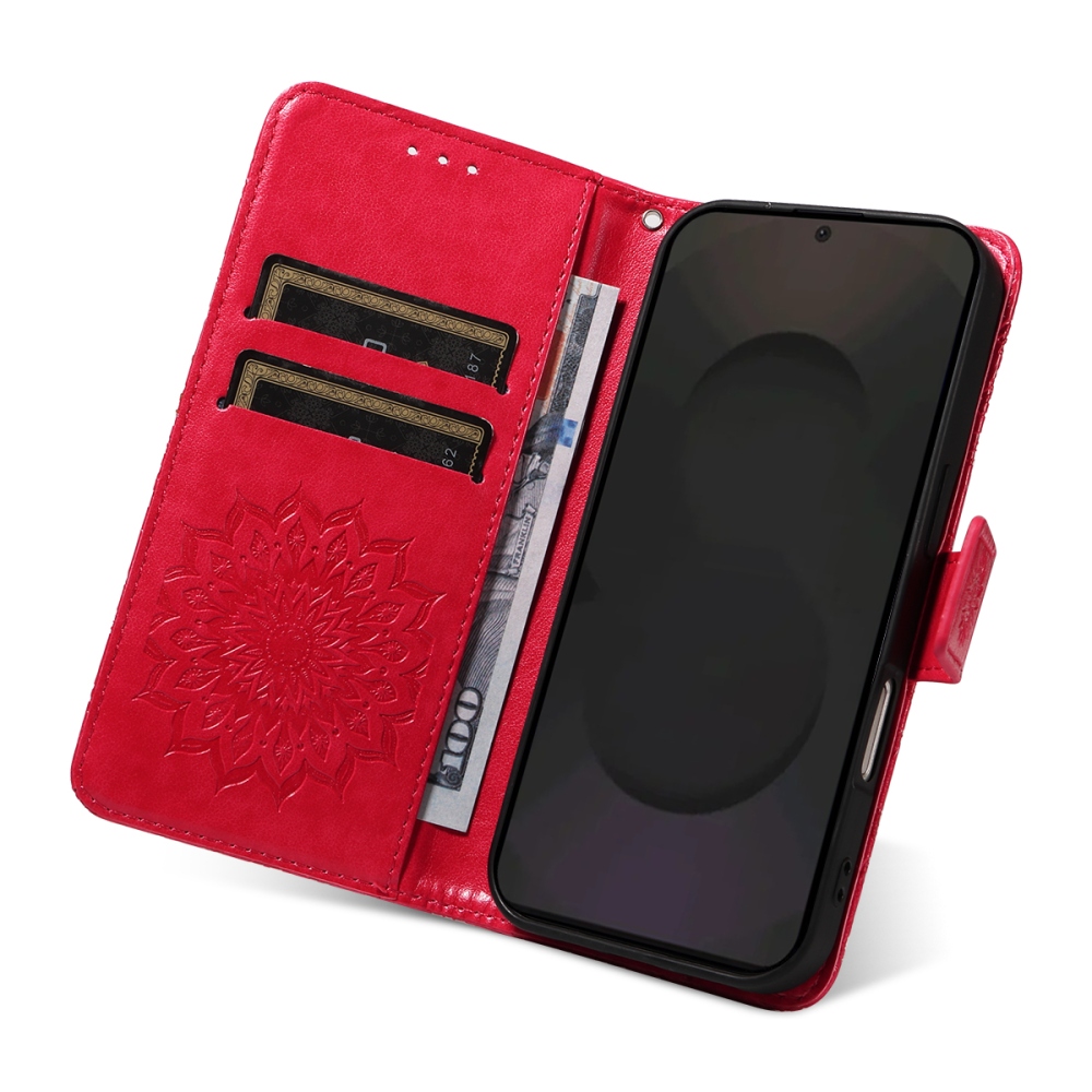 Napraforgó könyv tok Samsung Galaxy S25 FE készülékhez - piros