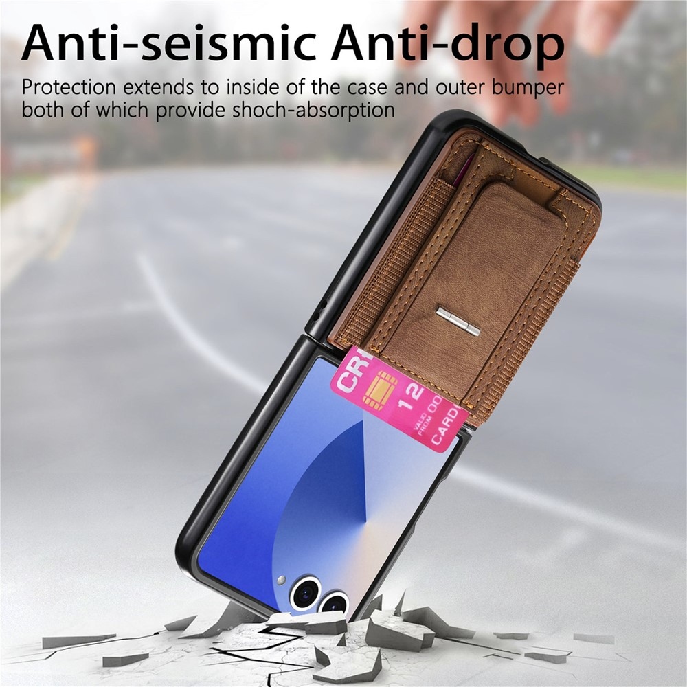 Luxus műanyag borítás műbőrrel a Samsung Galaxy Z Flip7 5G készülékre - barna színben