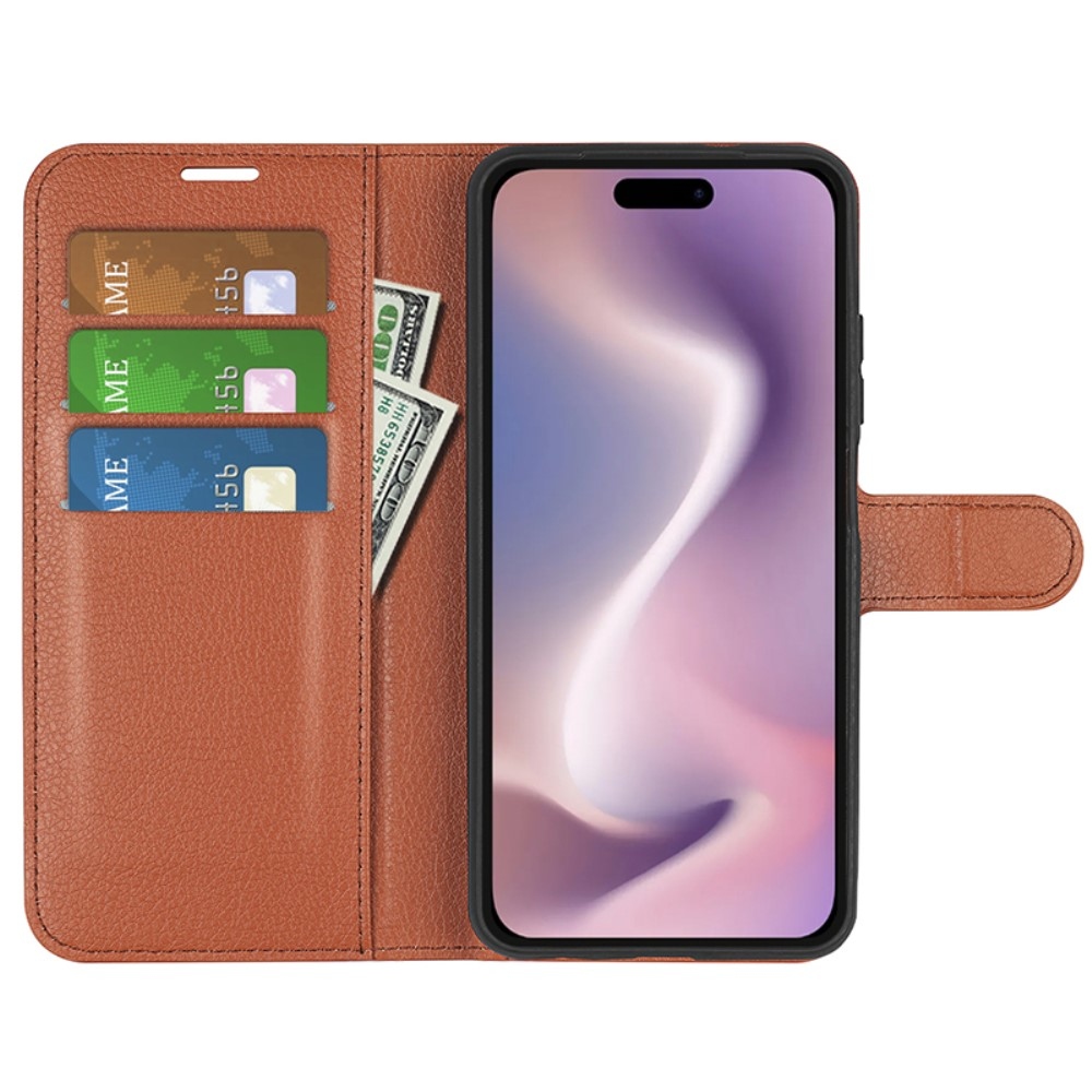 Litchi könyvtáska iPhone 16 Pro Max készülékhez - barna