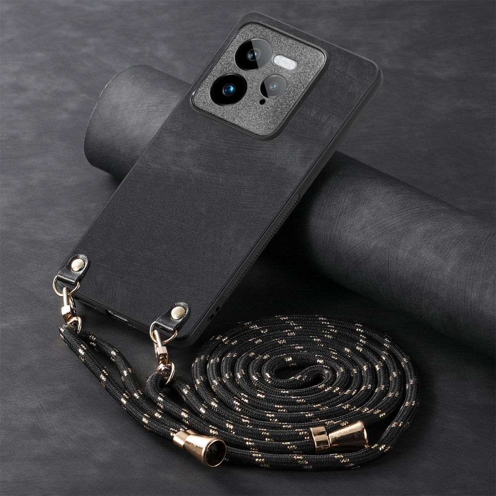 Retro zselés tok zsinórral és műbőrrel a Realme GT 7 Pro 5G készülékhez - fekete