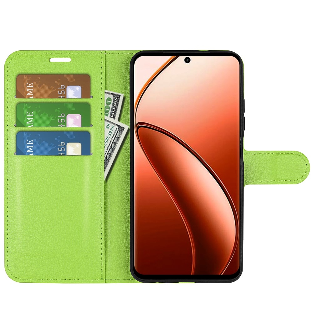 Litchi könyvtáska a Realme 12 Pro 5G/12 Pro+ 5G 12 Pro+ 5G modellhez - zöld