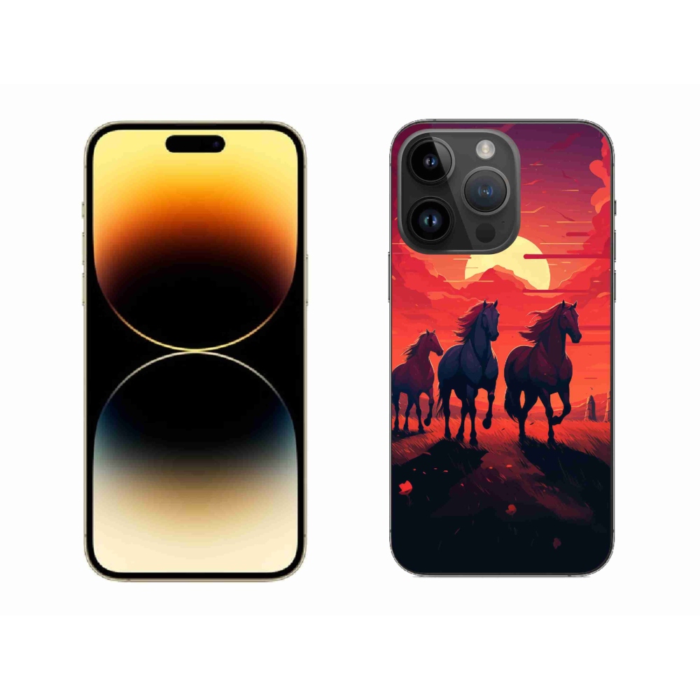 Gél borítás mmCase iPhone 14 Pro Max készülékhez - lovak és naplemente