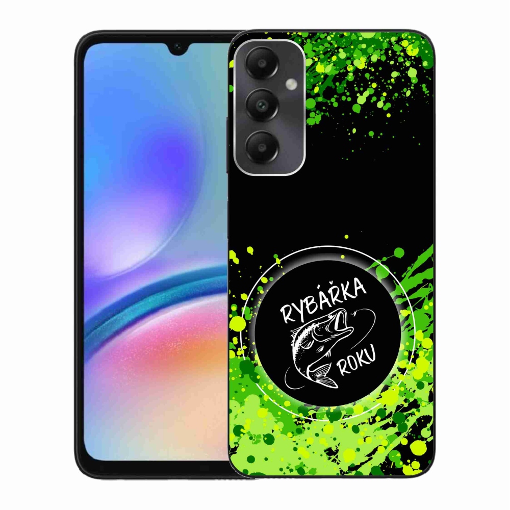 Zselés borító mmCase Samsung Galaxy A05s készülékhez - Az év horgásza fekete háttérrel