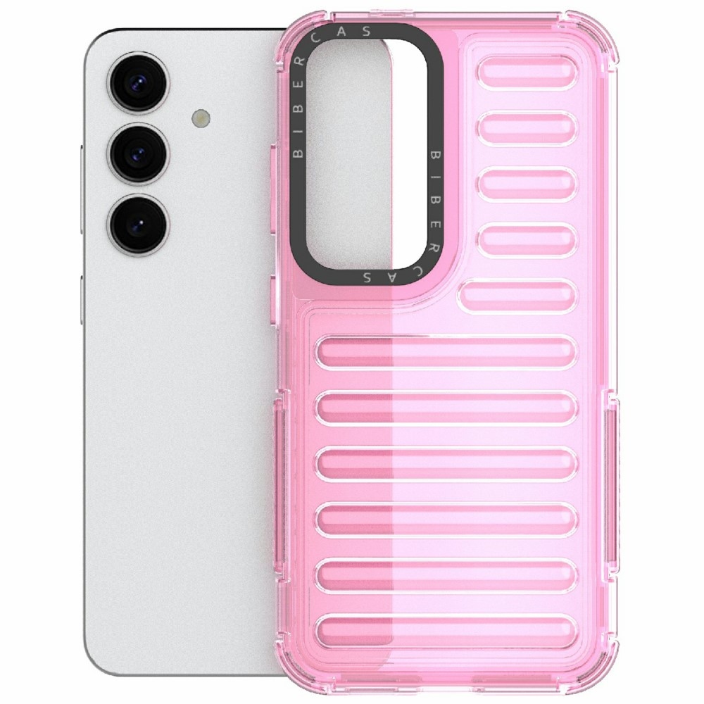 Csíkos tartós borító Samsung Galaxy S25 készülékhez - világos rózsaszín