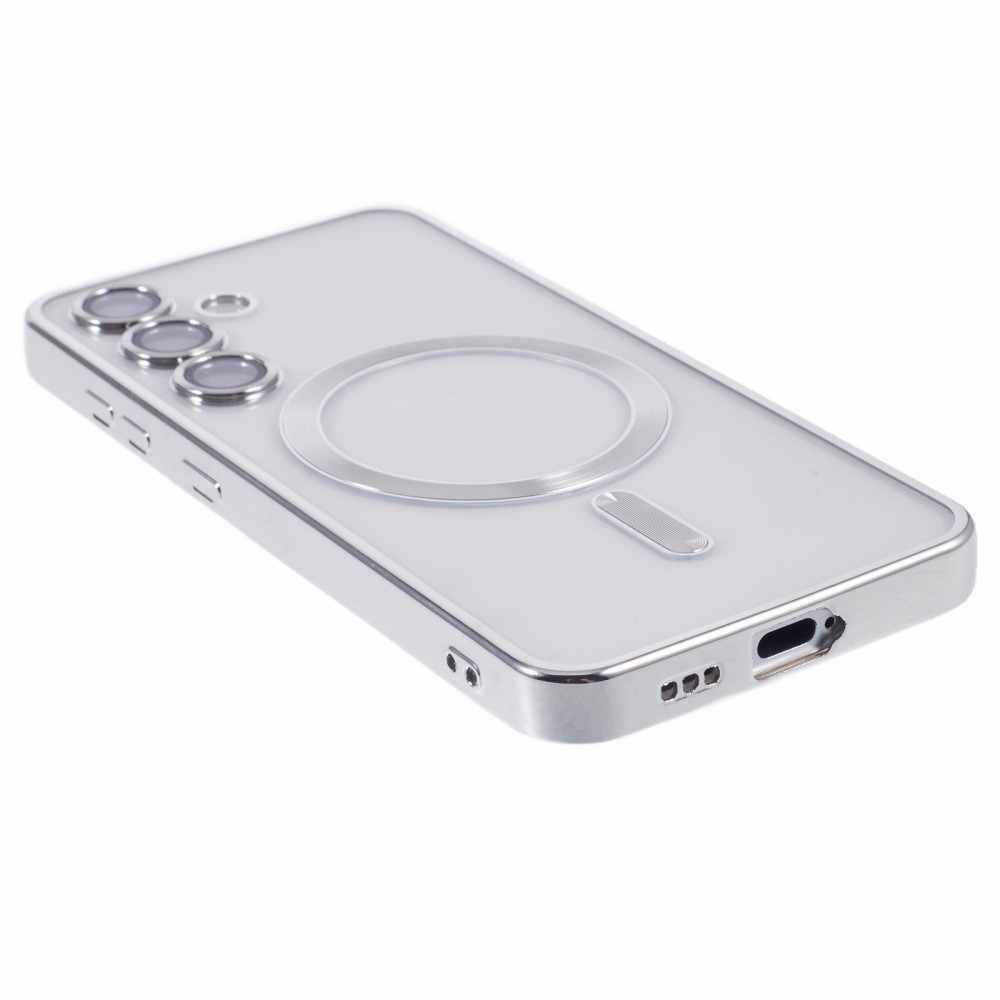 Átlátszó tok kameravédelemmel és MagSafe támogatással Samsung Galaxy S25+ készülékhez - ezüst színű