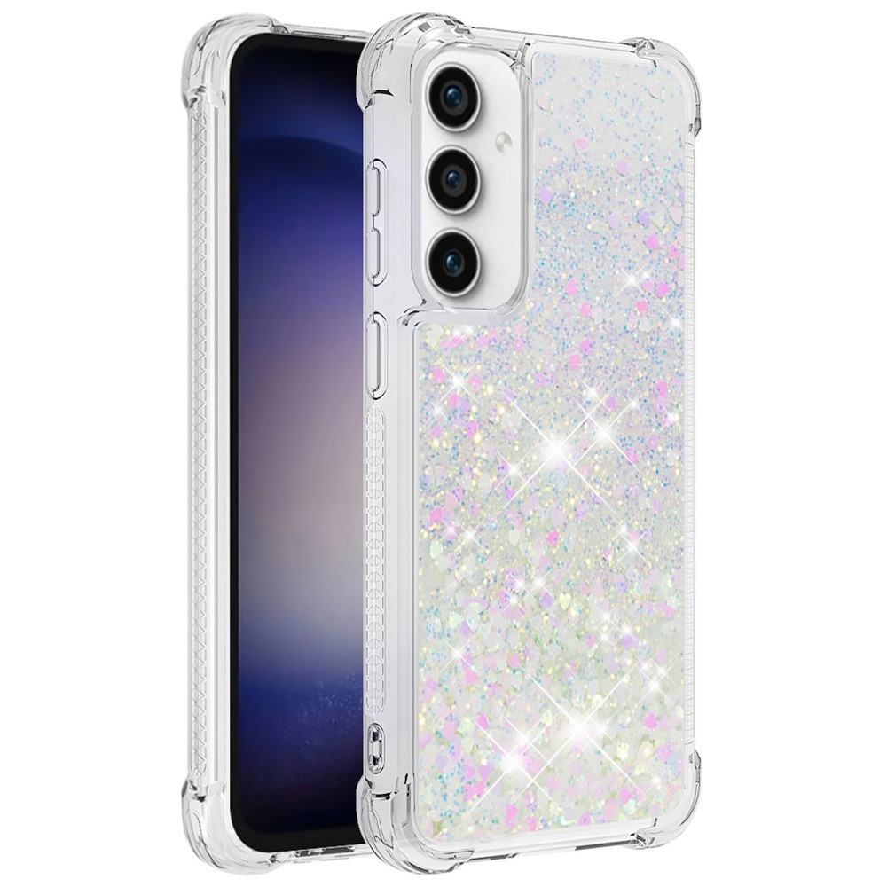 Glitter zselés homokóra tok Samsung Galaxy S23 FE készülékhez - rózsaszín/ezüst/szív