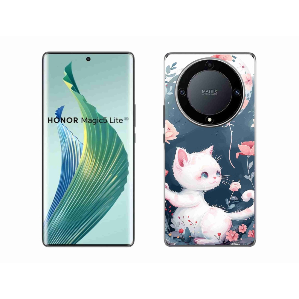 Gél borítás mmCase a Honor Magic 5 Lite 5G számára - cica lufival