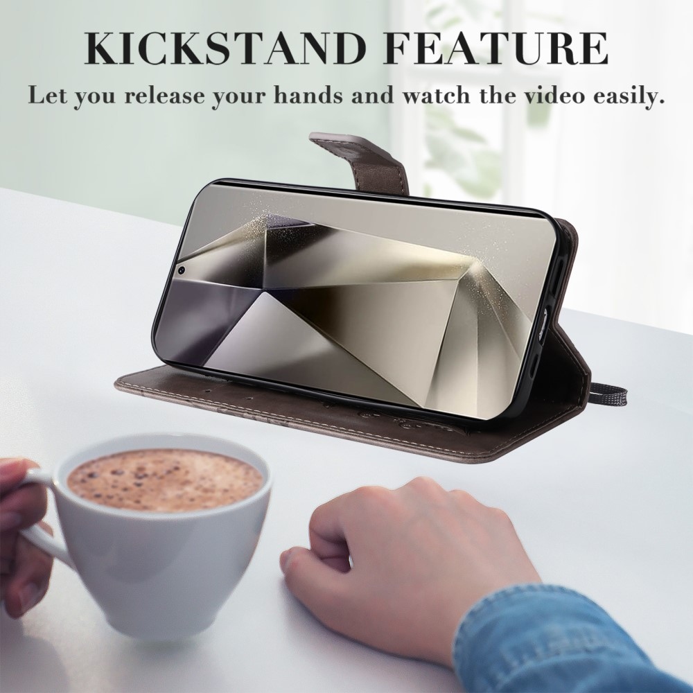 Nagy pillangó könyv tok Samsung Galaxy S25 Ultra készülékhez - szürke