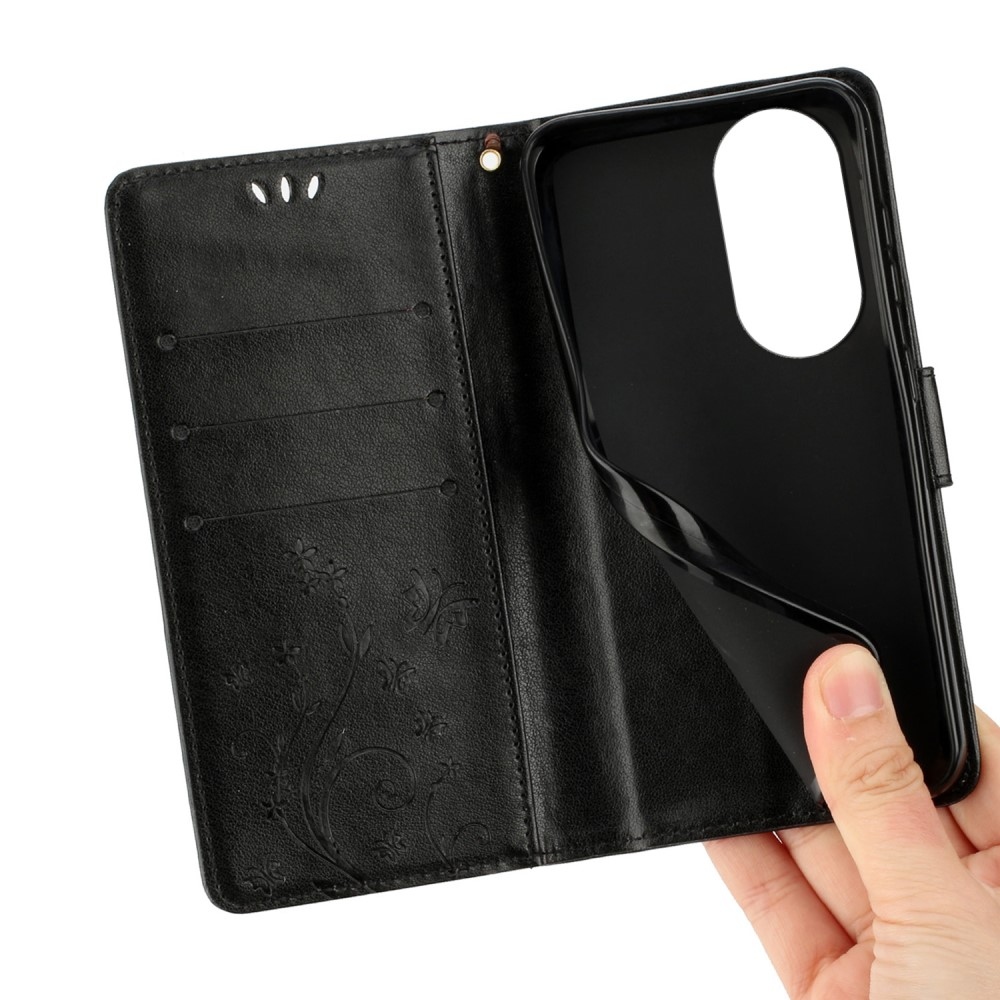 Virágok könyvtáska Honor 90-hez - fekete