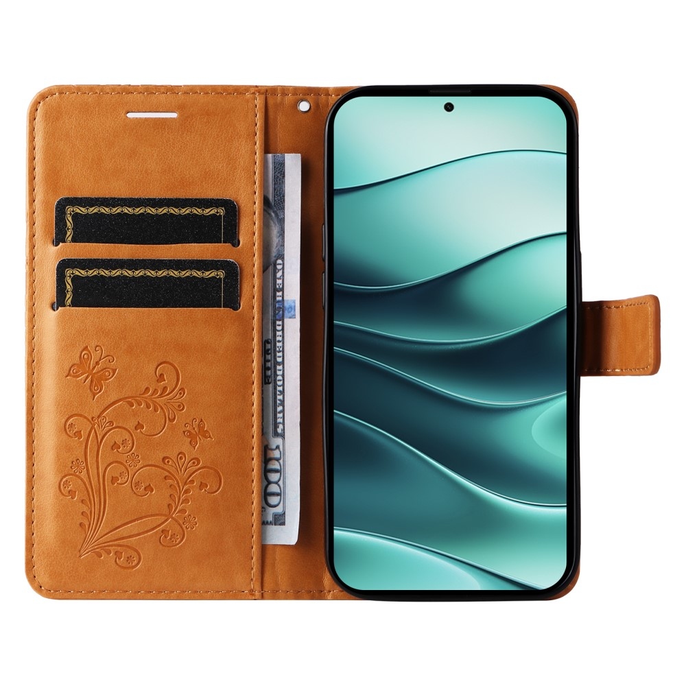 Nagy pillangó könyv tok a Xiaomi Redmi Note 14 5G-hez - sárga