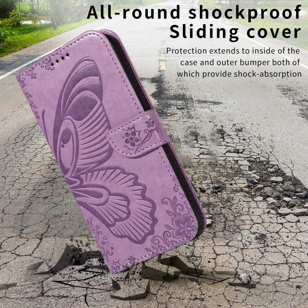 Virágos pillangó könyvtáska iPhone 17 készülékhez - világos lila