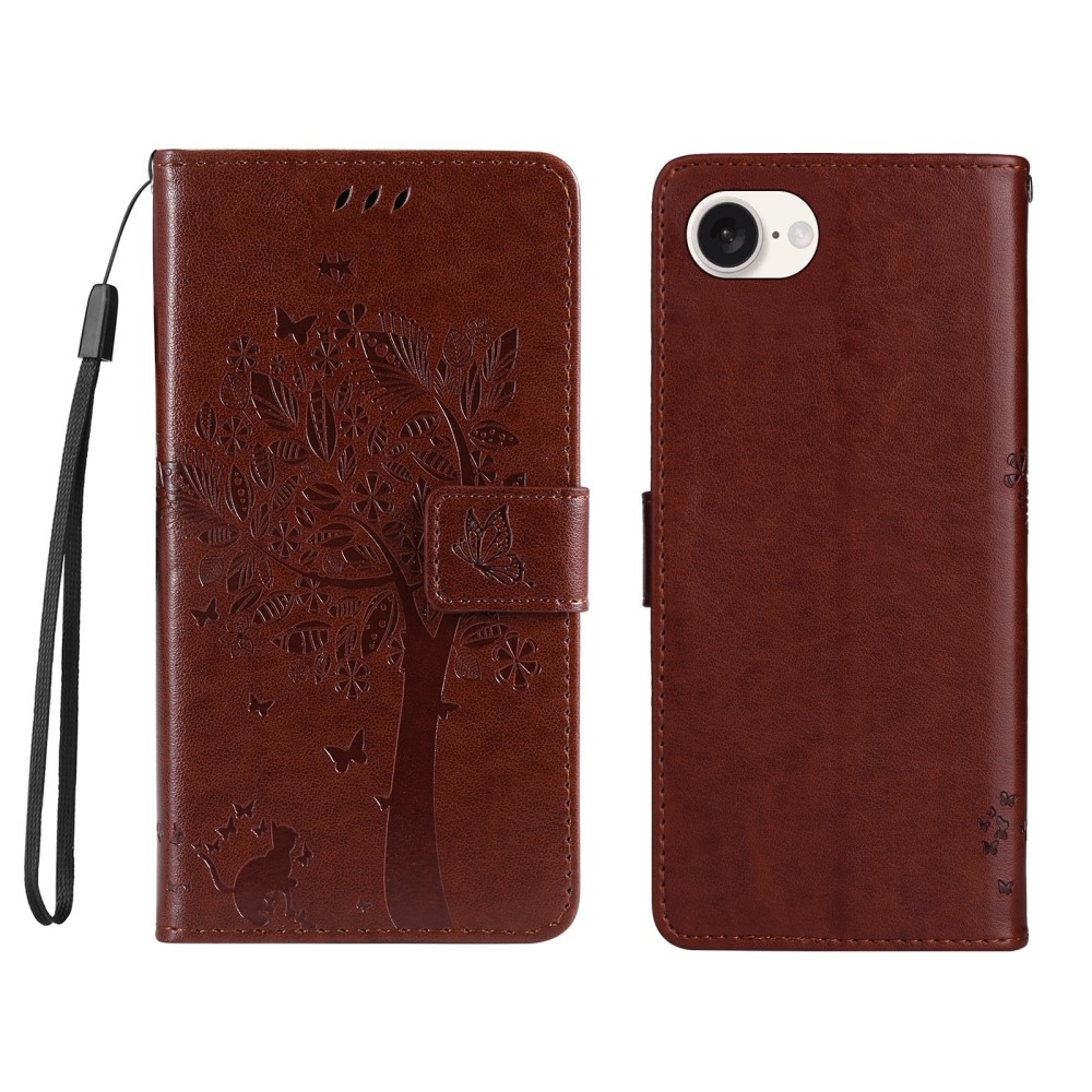 Fák könyvtáska iPhone 16e készülékhez - barna