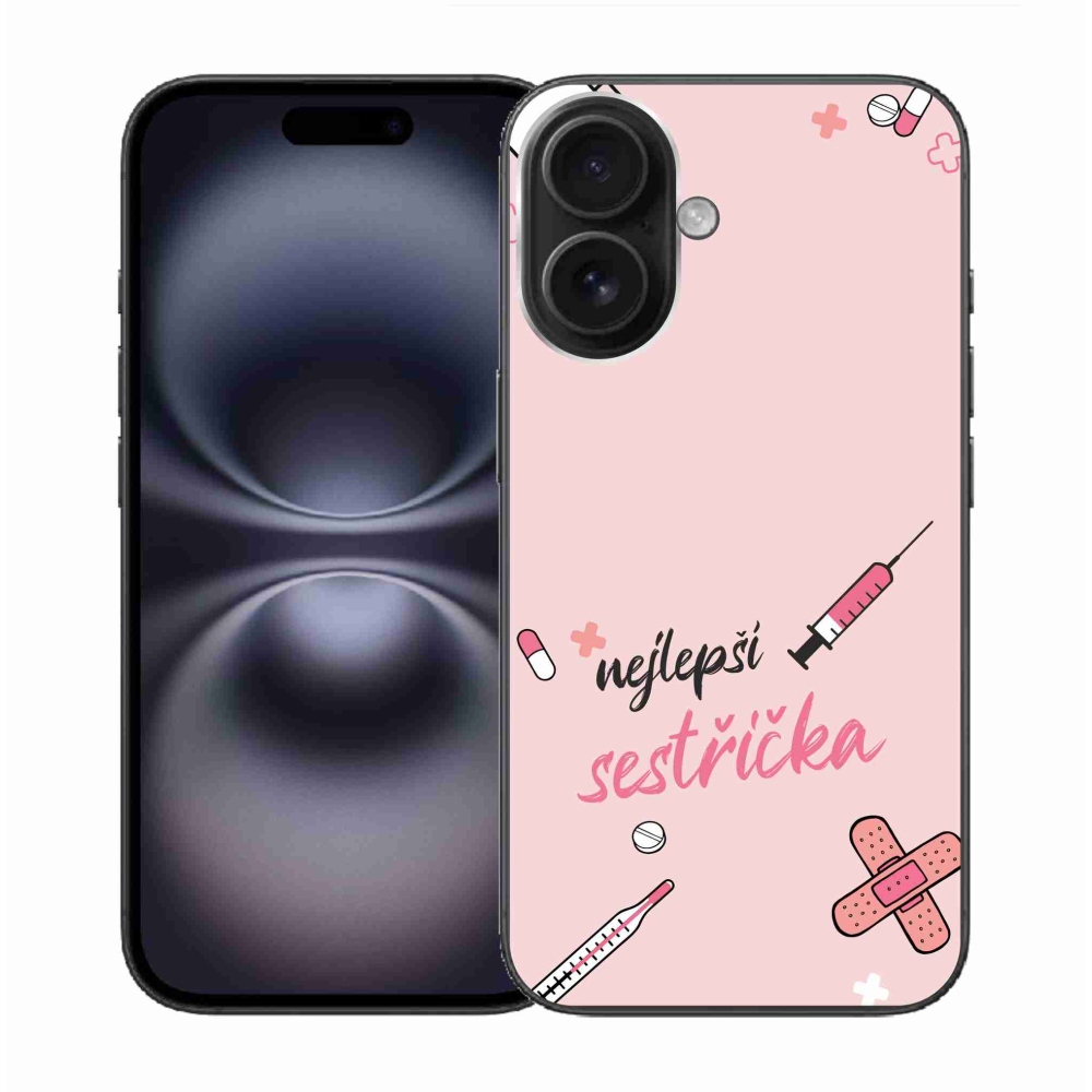 Gél borító mmCase iPhone 16-hoz - legjobb kishúg rózsaszín háttérrel