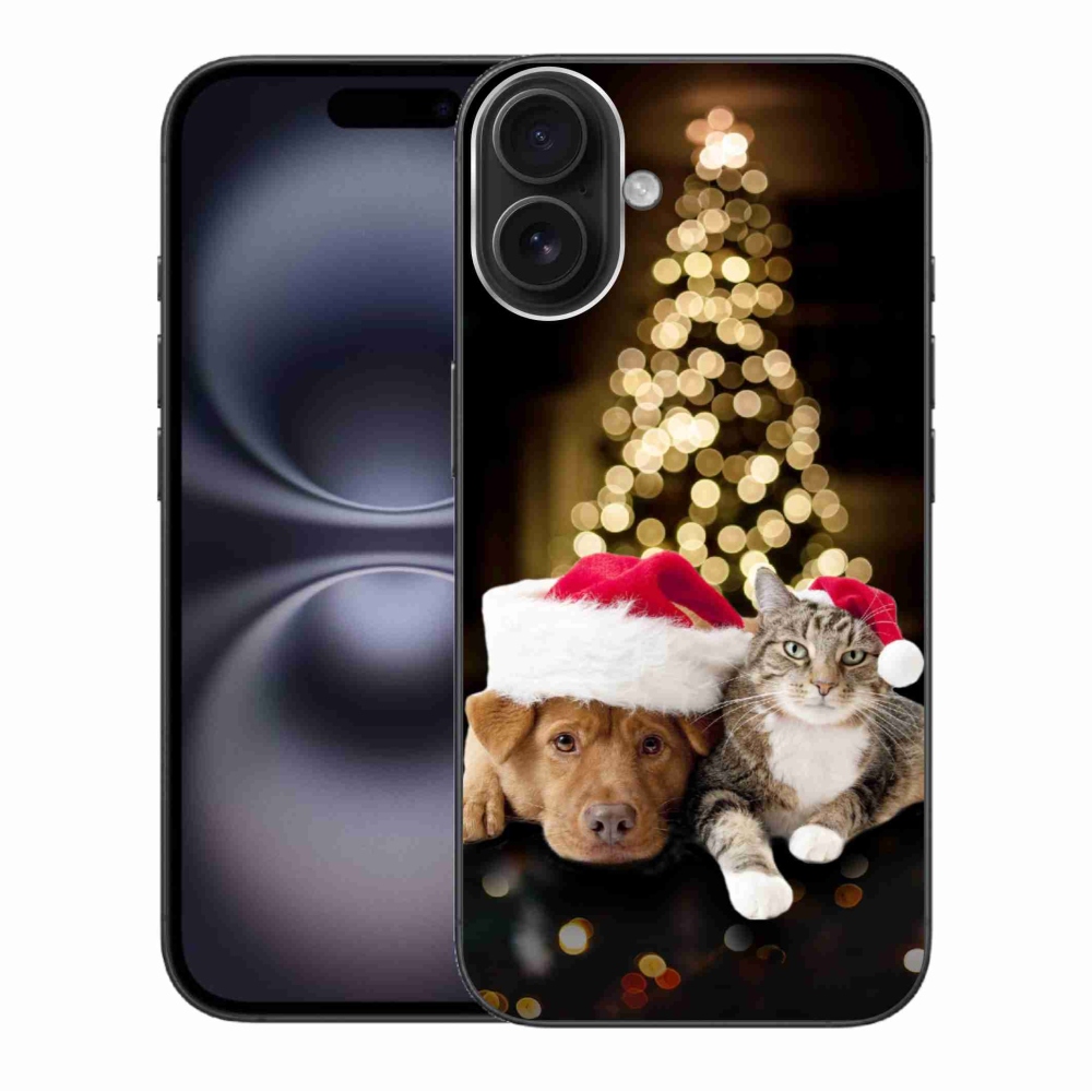 Gél borítás mmCase iPhone 16 Plus készülékhez - Karácsonyi kutya és macska