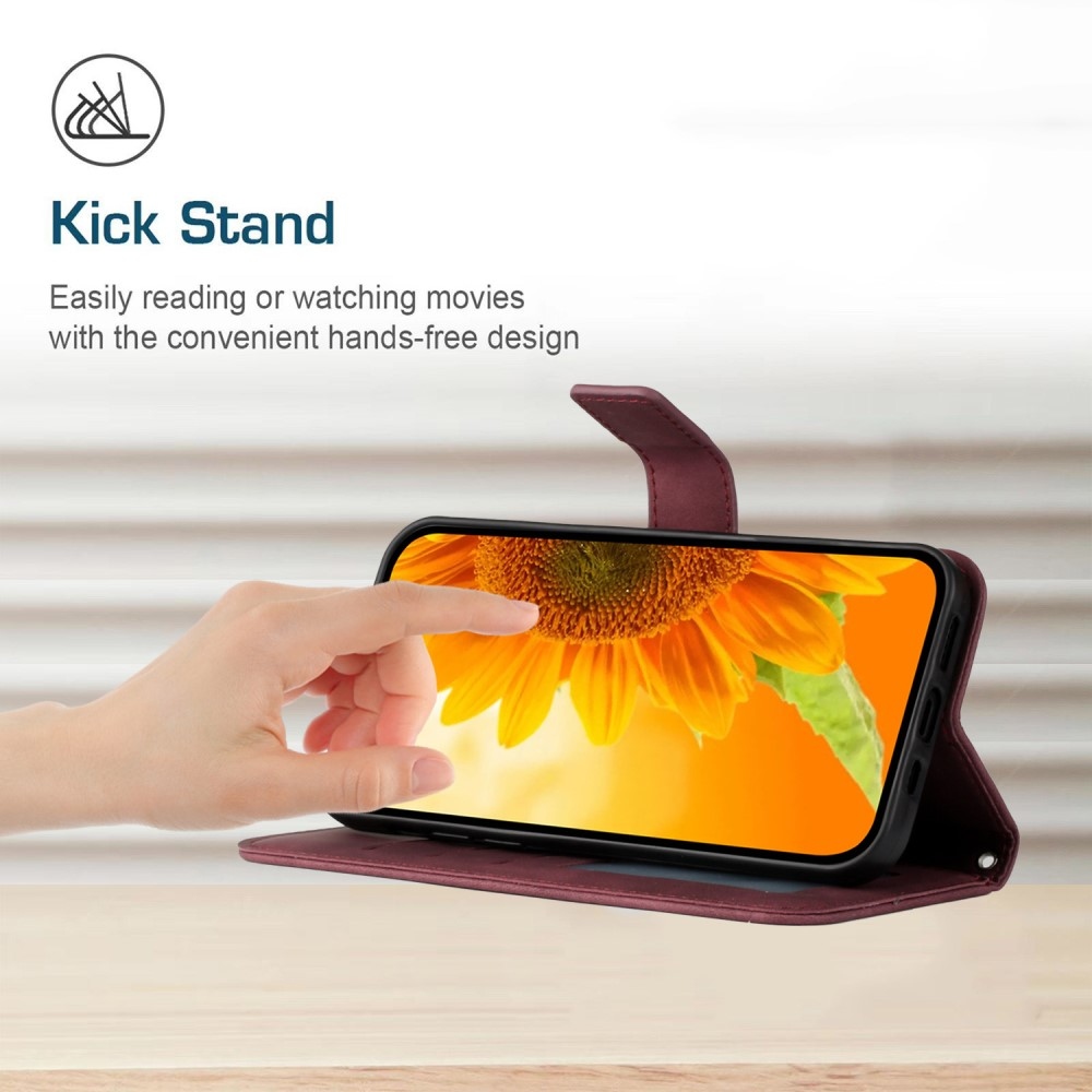 Napraforgó könyv tok a Xiaomi Redmi Note 14 Pro-hoz - bordó színű