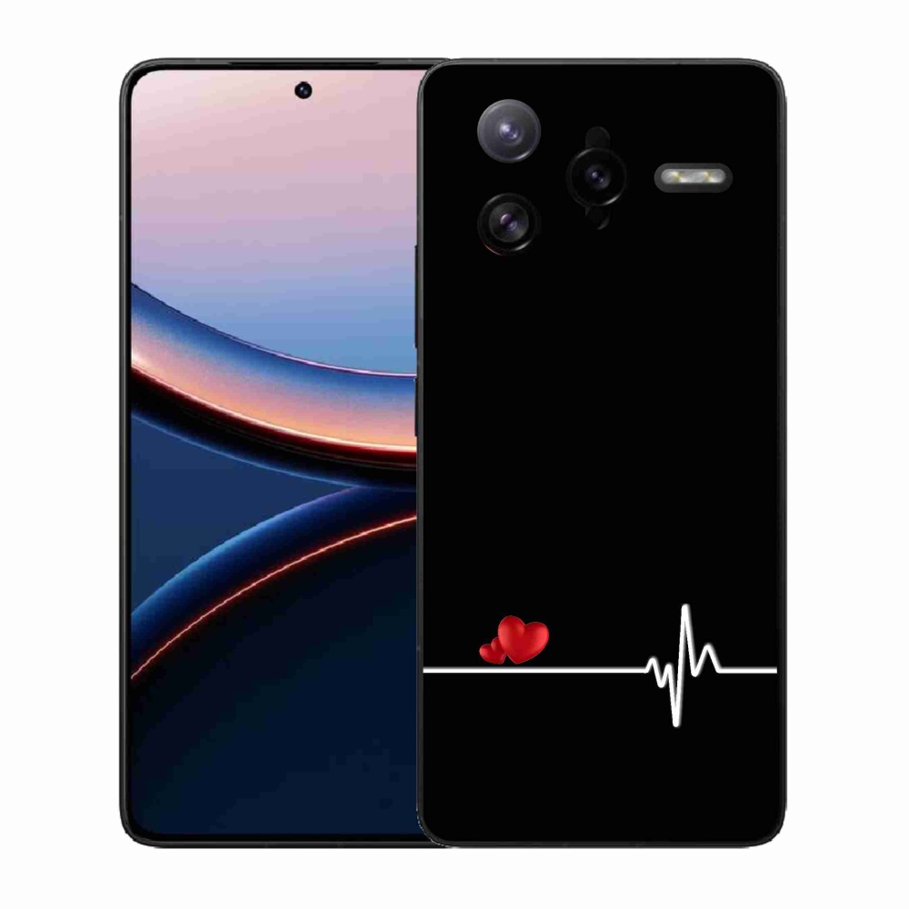 Gél borító mmCase a Xiaomi Poco F7 Ultra számára - szív és szívverés fekete háttérrel