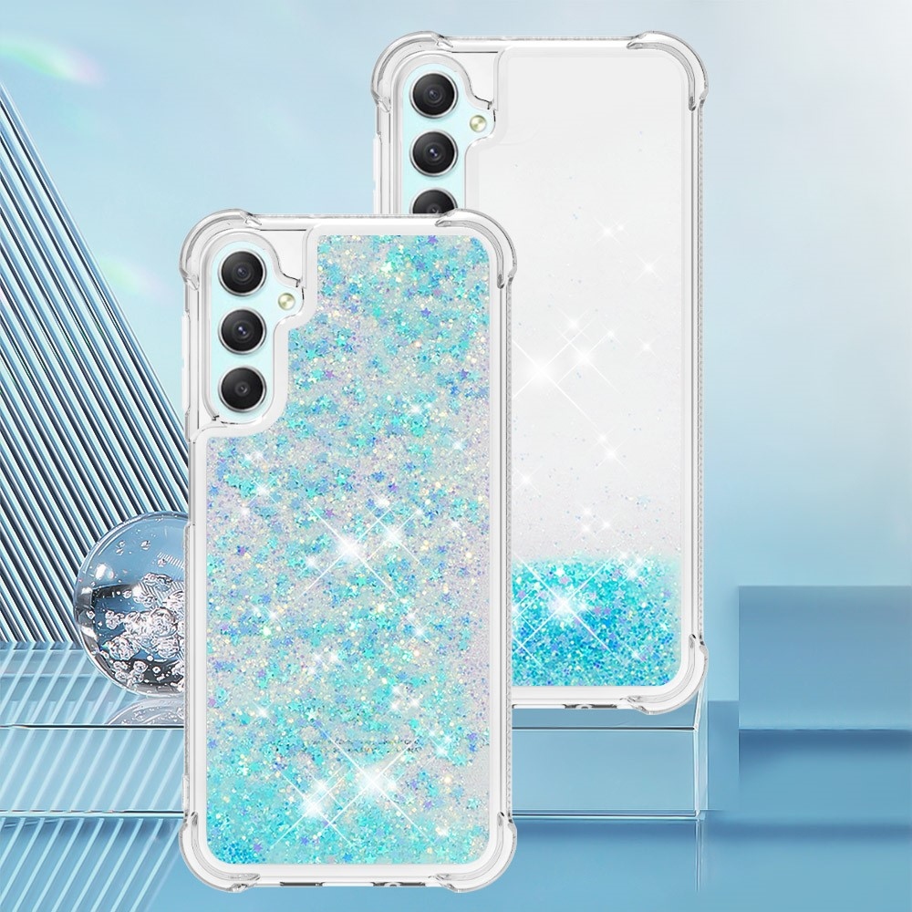 Glitter homokóra zselés tok Samsung Galaxy A24 készülékhez - kék / csillagok