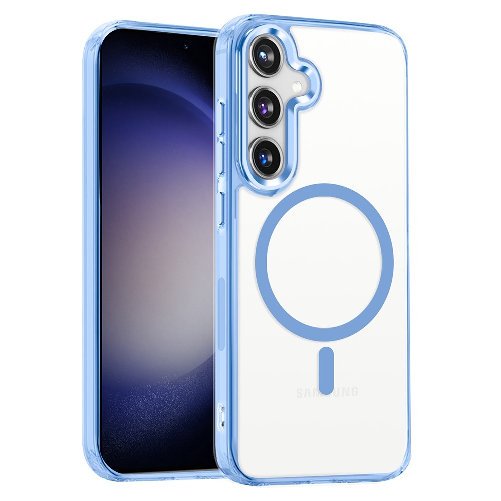 Átlátszó zselés tok fix hátlappal és MagSafe funkcióval Samsung Galaxy S24 készülékhez - világoskék színben