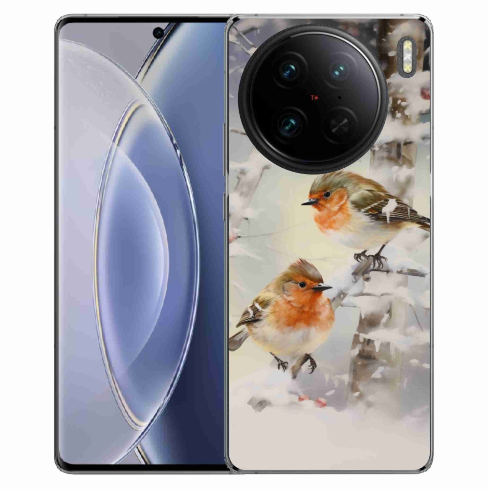 Gél borítás mmCase a Vivo X90 Pro számára - madarak télen