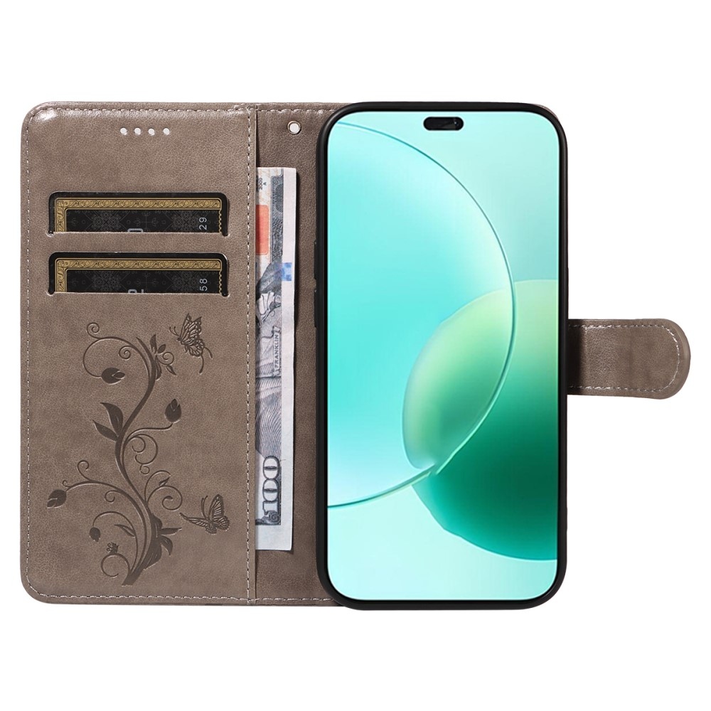 Virágok könyvtáska Honor 400 Lite-hoz - szürke