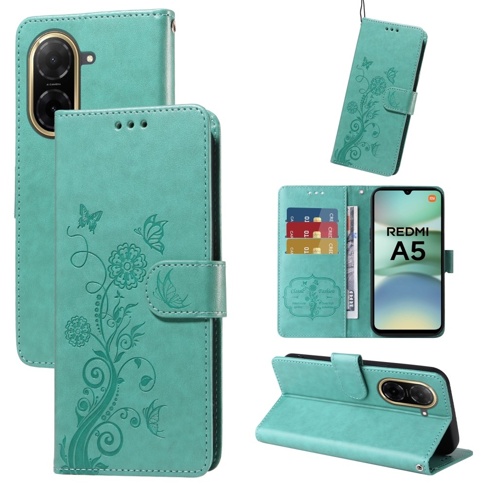 Virágos könyves tok Xiaomi Redmi A5 (173.45x79.35x8.45mm) - teáskék színben