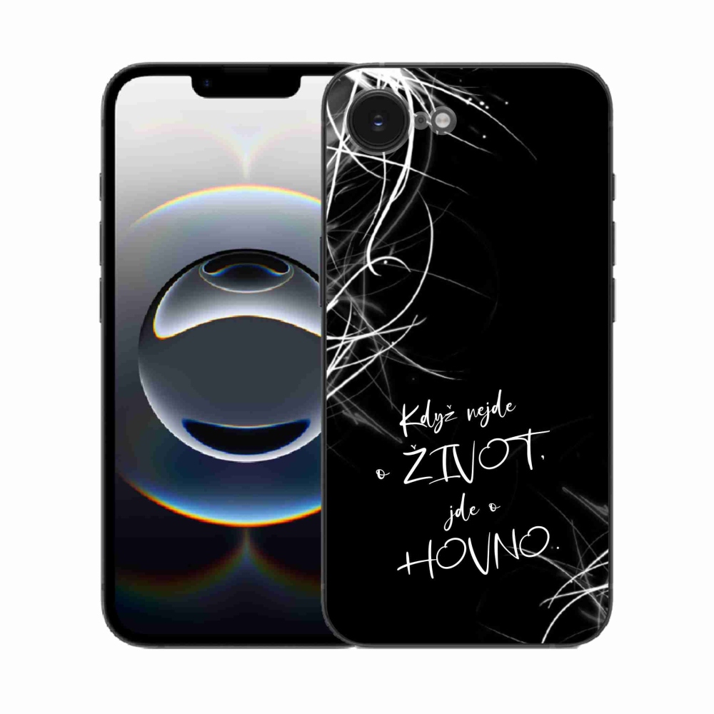 Zselés borító mmCase iPhone 16e készülékhez - vicces szöveg 16 fekete háttér