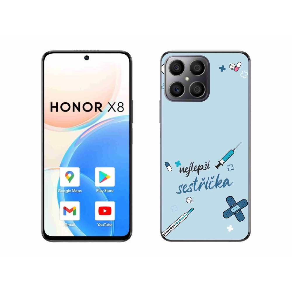 Gél borító mmCase a Honor X8 4G-n - a legjobb kishúg kék háttérrel