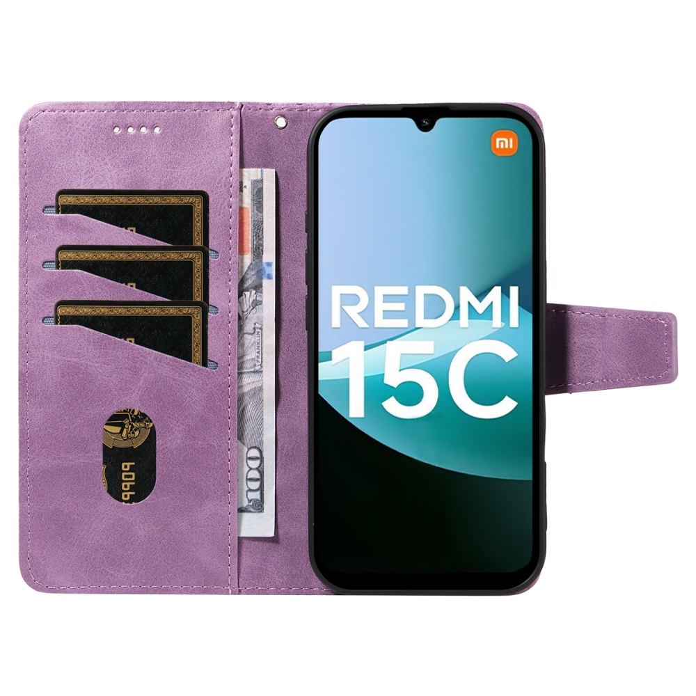 Rácsos könyv tok Xiaomi Redmi 15C 4G/5G (173mm) - világos lila