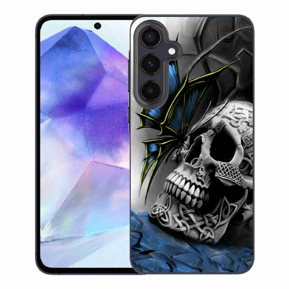 Gél borító mmCase Samsung Galaxy A55 5G - pillangó és koponya - Samsung Galaxy A55 5G számára