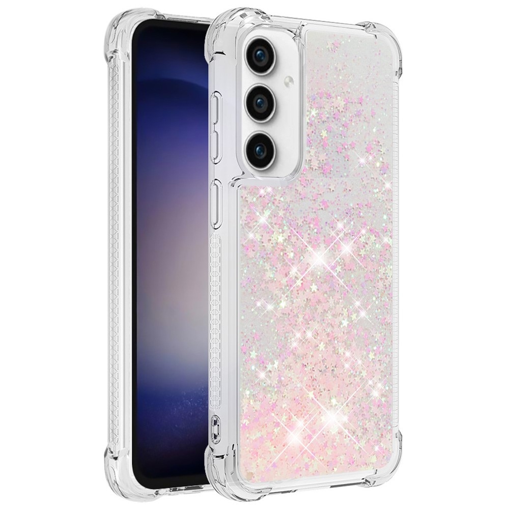 Glitter zselés homokóra hüvely Samsung Galaxy S23 FE készülékhez - rózsaszín/csillagok